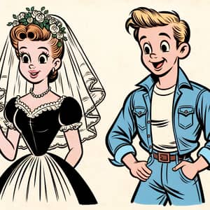 Vintage Animated Wedding Illustration with Joyful Characters