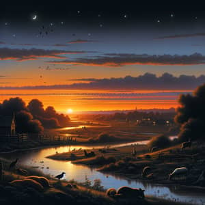 Tranquil Sunset Scene: Peaceful Nightfall Landscape