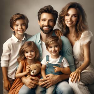 Beautiful Family Portrait: Parents and Kids Joyfully Pose Together