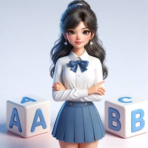 Beautiful Hispanic Girl in School Uniform with ABC Blocks