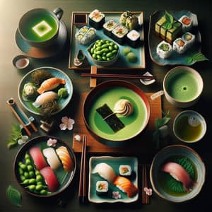 Authentic Japanese Lunch Menu: Tofu Miso Soup, Sushi, Edamame & Matcha Ice Cream