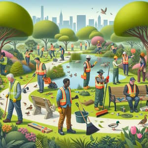 Maintenance and Environmental Harmony in a Lush Park
