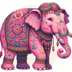 Whimsical Pink Elephant Decorated with Indian Patterns