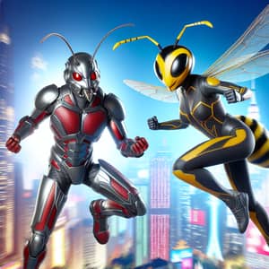 Ant vs Wasp Battle in Cityscape - Dynamic Action Scenario