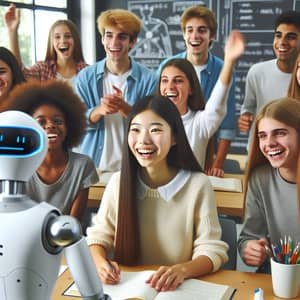Diverse Teenage Students Engaged in Studies with Advanced AI | Futuristic Classroom