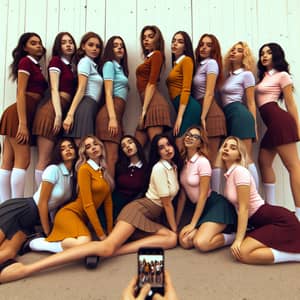 Diverse Teenage Girls in Pencil Skirt Uniforms | Confident & Vibrant Poses