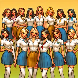 Diverse Schoolgirls in Retro Uniforms | Confident & Playful Poses