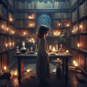 Mystical Secret Library with Alchemy Table and Enchanted Books