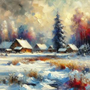 Snowy Winter Day in Itot Lalru: Impressionistic Artwork