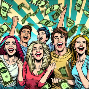 Vibrant Teenagers Embracing Money - Pop Art Inspired Scene