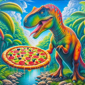 Prehistoric Dinosaur Enjoying Delicious Pizza | Unique Juxtaposition