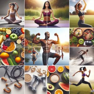 Diverse Group Wellness Montage with Fitness Activities