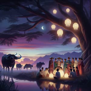 Filipino Folklore: Enchanting Twilight Scene by the Giant Acacia Tree