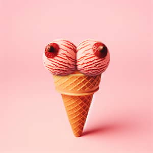 Quirky Ice Cream Cone with Strawberry Scoops