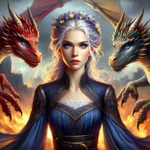 Heroic Fantasy Character with Dragons in Regal Blue Gown