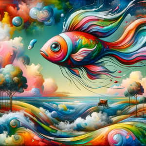 Vibrant Flying Fish Art in Surreal Dreamscape | Fantasy Artwork