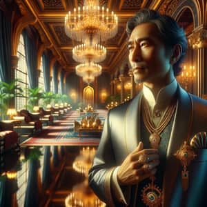 Opulent Asian Male Fashion - Luxurious Setting with High-End Jewelry