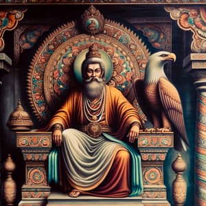 Spiritual Leader on Majestic Throne - Vibrant Indian Art
