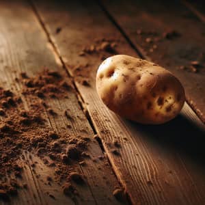 Freshly Dug Potato on Wooden Surface