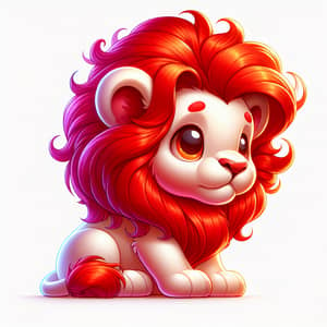 Vibrant White Lion Cub with Bright Red Mane | Playful Cartoonish Style