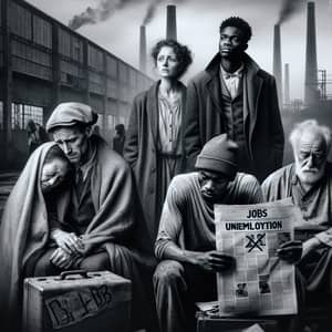 Hope Amid Hardship: Poignant Black and White Scene Depicting Unemployment