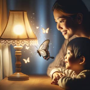 Enchanting Butterfly Scene with Hispanic Mother and Asian Son