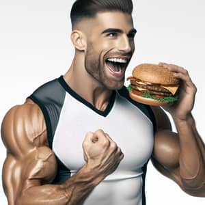 Athletic Man Enjoying Juicy Burger | Burger Lover's Delight
