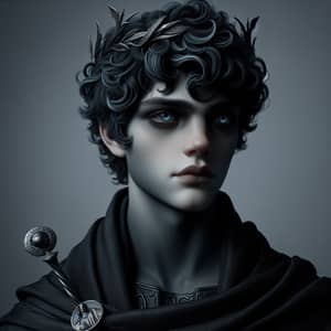 Son of Hades: Mythological Figure with Ebony Robe and Silver Scepter