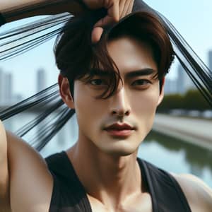 Handsome Korean Man | Unique Nylon Headwear Look