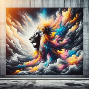 Lion Silhouette Graffiti Art in Colorful Sky | High-Contrast Street Art