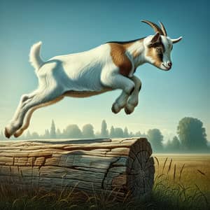 Graceful Goat Leaping Over Weathered Log