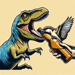 Unique Dinosaur Sparrow Beer Opener Illustration