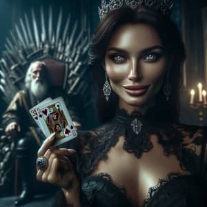 Elegant Slavic Woman in Dark Throne Hall: Mystical Showdown