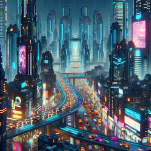 Cyberpunk Futuristic Cityscape: High-Tech Society at Night