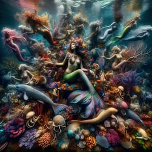 Enchanting Mermaid Among Colorful Marine Life