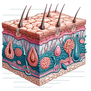 Detailed Cross-Section Illustration of Human Skin & Derivatives