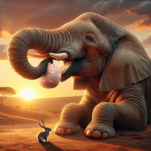 Elephant Enjoying Sweet Treat at Sunset