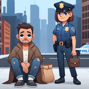 Urban Street Scene with Hispanic Person and Policewoman