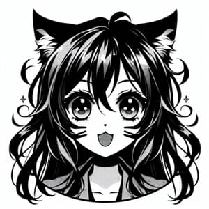 Black and White Manga-Style Catgirl Drawing