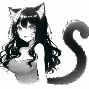 Black and White Manga Catgirl Drawing