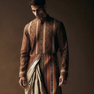Traditional South Asian Man in Colorful Kurta and Dhoti