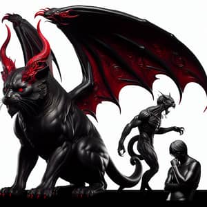 Intimidating Black Cat with Red Horns and Dragon Wings