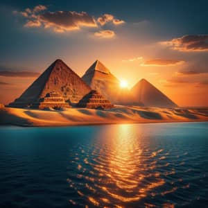 Ancient Pyramids at Sunset: Majestic Beauty Against the Horizon