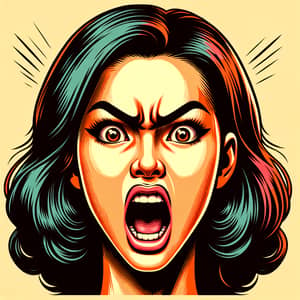 Intense Anger Expression: Bold Illustration of Asian Woman