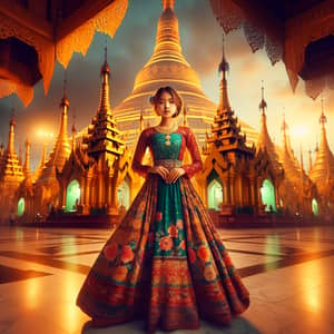 Burmese Girl at Shwedagon Pagoda in Traditional Dress
