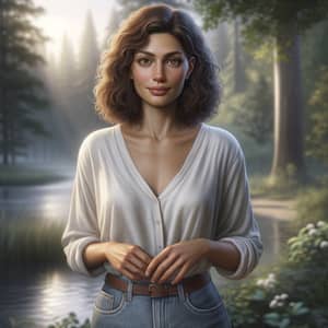 Realistic Portrait of a Confident Woman | Tranquil Natural Setting