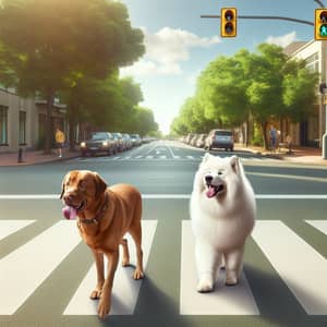 Safe Urban Scene: Labrador & Samoyed Crossing Road