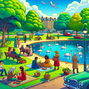 Colorful and Vibrant Park Scene | Diverse Families Enjoying a Picnic