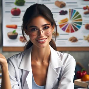 High-Resolution 8K Image of a Beautiful 30-Year-Old Nutritionist Explaining Healthy Eating