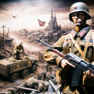 Russian Soldier: Triumph in Adversity | War-Torn Landscape